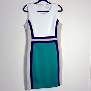 Calvin Klein sleeveless dress size 12 cream black camel and emerald green